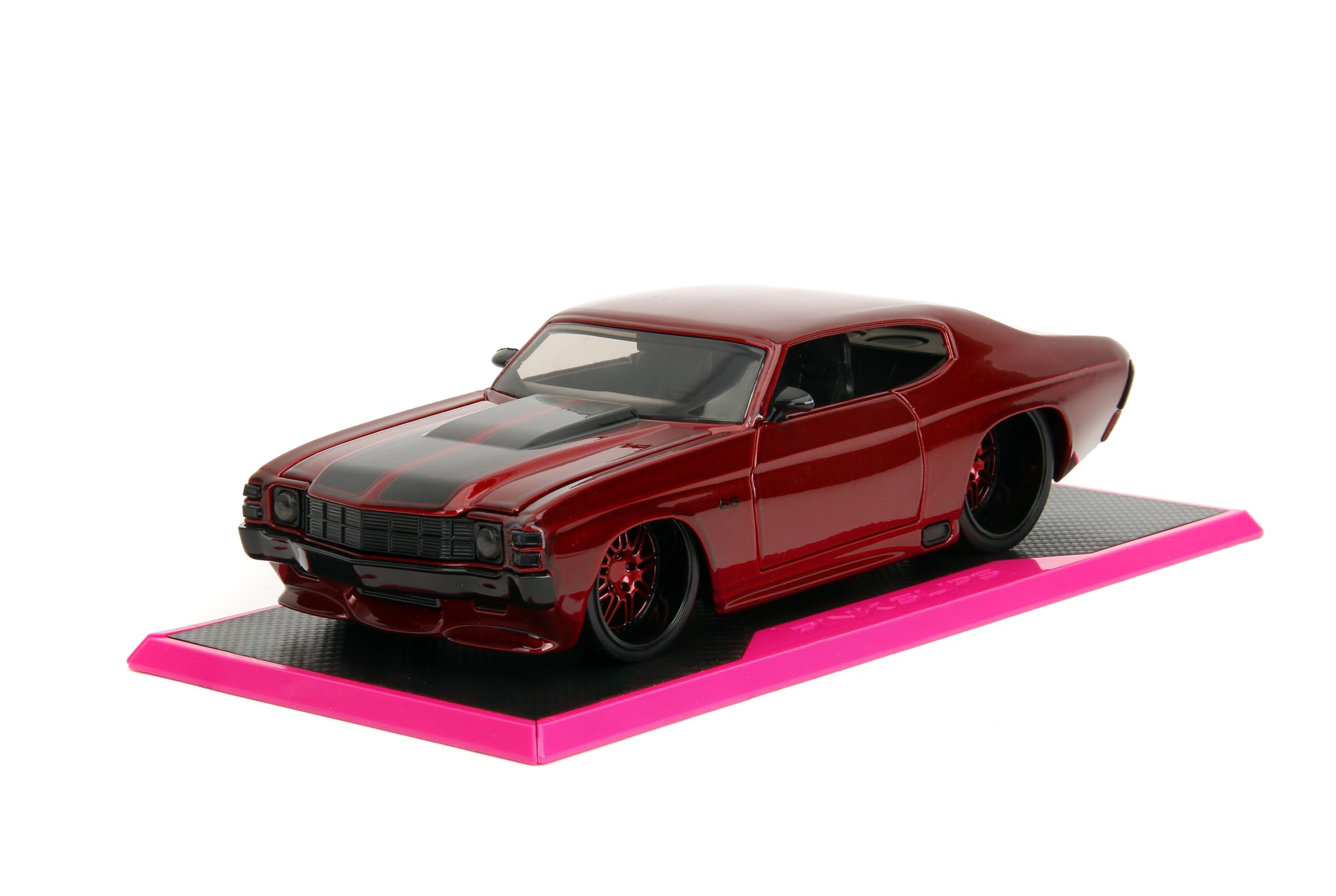 Jada Pink Slips 1:24 W7 1971 Chevy SS Die-Cast Car w/Base, Toys for Kids and Adults(Candy Red)