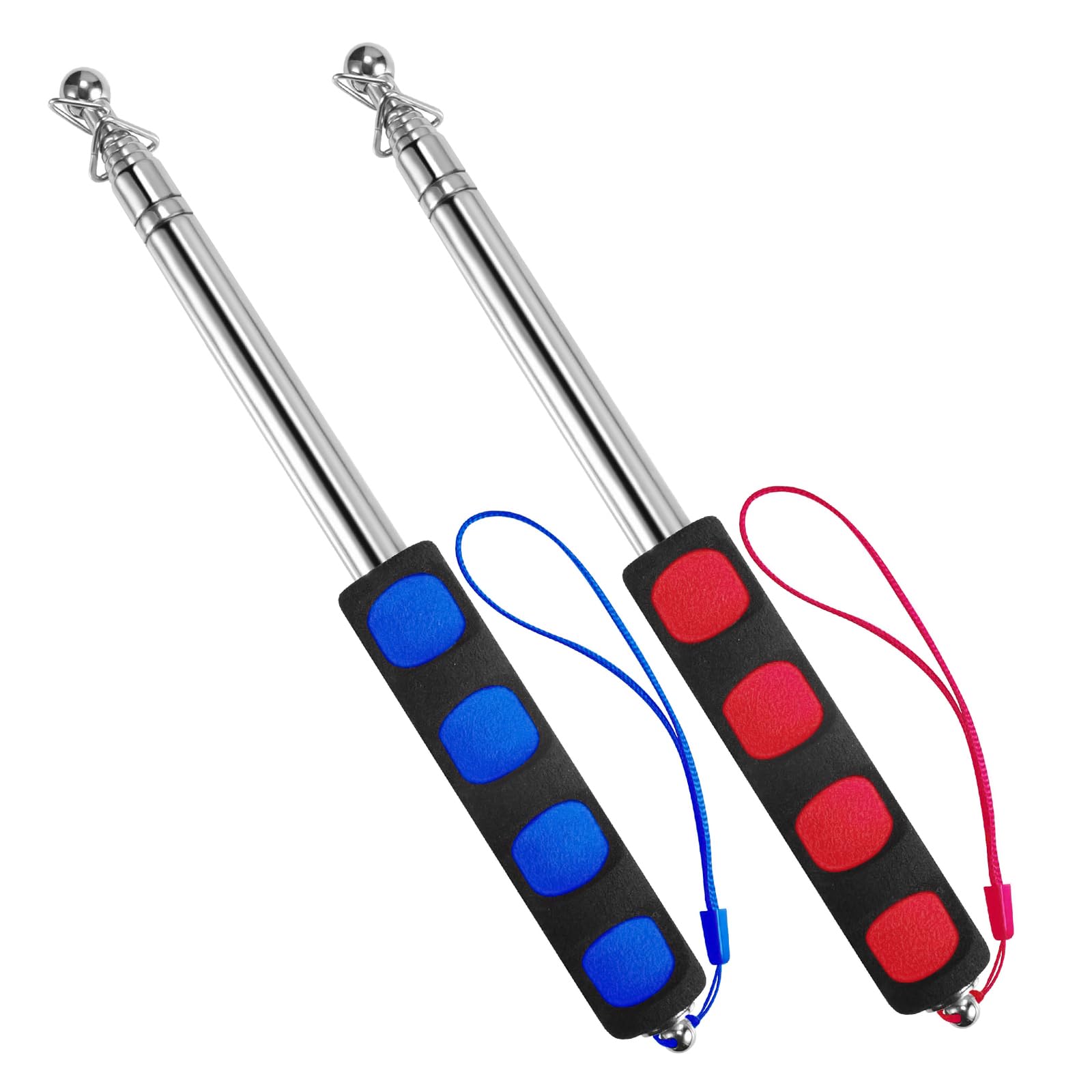 Lahviuu Telescopic Flag Pole 2 pcs 1.2m Stainless Steel Handheld Flagpoles Telescopic Pole Extendable Flag Stick with Lanyard for Teacher Classroom Tour Guide Banner (Red, Blue)