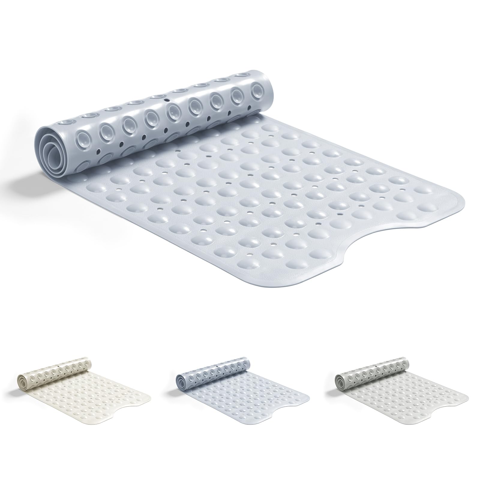 Good Nite Non Slip Bath Mat 101x40cm Bathtub Mat Shower Mat Machine Washable Bath Tub Mat with Suction Cups Drain Holes Rubber Bath Mats Non Slip Anti Mould Extra Long Bath Mat Blue