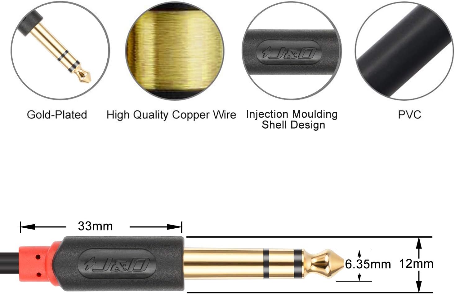 J&D 6.35mm (1/4 inch) TRS Stereo Audio Cable - Image 4