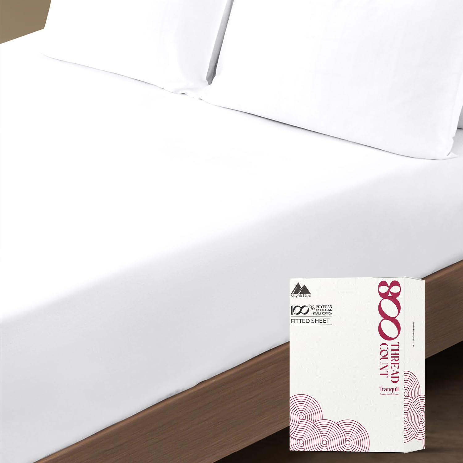 Photo 1 of Mayfair Linen 100% Egyptian Cotton Queen Fitted Sheet Only - 800 Thread Count 16" Deep Pocket Fitted Sheet, Durable Sateen, All-Around Elastic, Head/Foot Side Indicators, White Queen Fitted Sheet