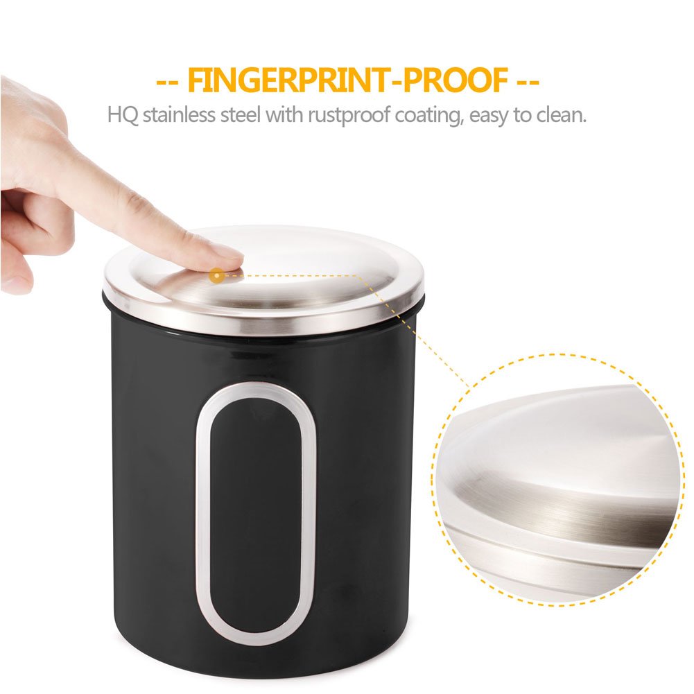 Black Canister Set Of 3 Nested Kitchen Canisters With Stainless