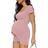 Yeshape Maternity Romper with Square Neck and Short Sleeve Bodysuit, Photoshoot Casual Workout Maternity-Clothes