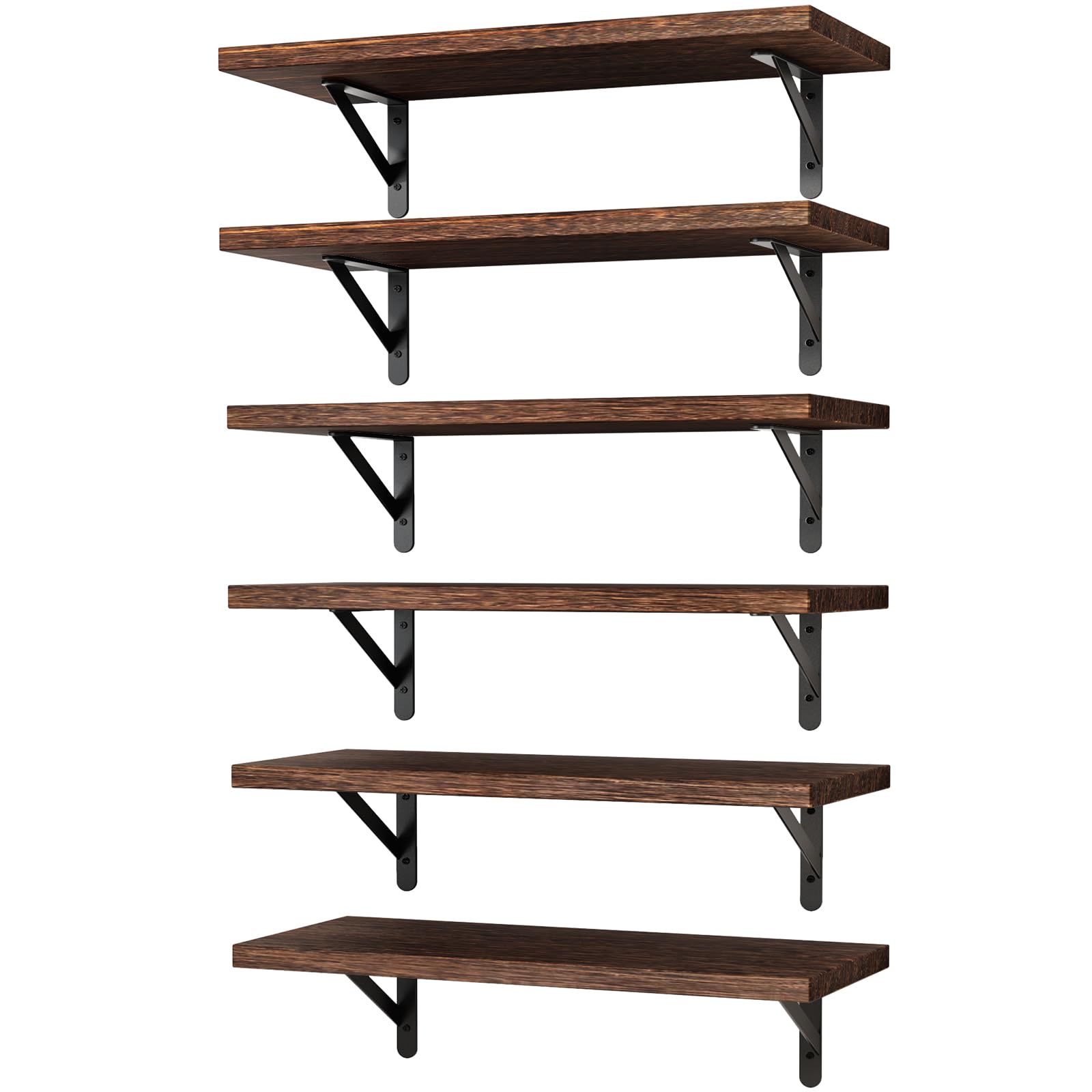 YGEOMER 16.5 Inch Floating Shelves for Wall, Farmhouse Wall Shelves for Bedroom, Bathroom Storage, Living Room and Kitchen Decor (Set of 6 Brown) Image