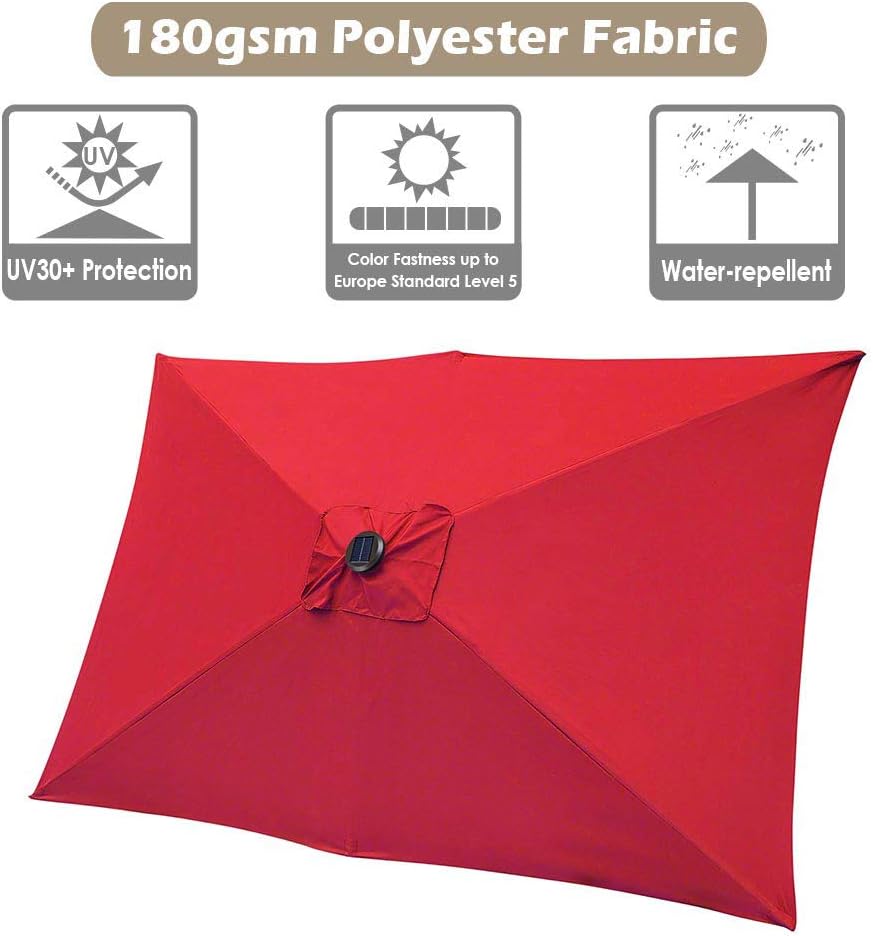 Yescom 10x6 5ft Outdoor Rectangle Solar Powered Led Patio Umbrella With Crank Tilt For Garden Backyard Table Market Pool Patio Lawn Garden Umbrellas