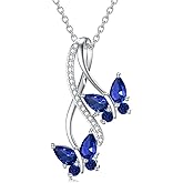 CTIEIP 0.09 Cttw Natural Diamond Butterfly Infinity Pendant Necklace with Gemstone for Women Sterling Silver Butterfly Jewelry Gift for Her