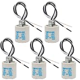 New orange heart E26 Socket, Ceramic Standard Medium Screw Socket, E27 Bulb Lamp Holder, E26 Light Socket with 12 inch Wire Lead for Halogen Incandescent LED Light Bulb (5 Pack)