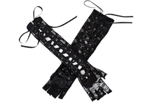 Awlsyj Women's Sexy Lace up Fingerless Gloves Long Lace Satin Elbow Gloves Halloween Costumes Punk Party