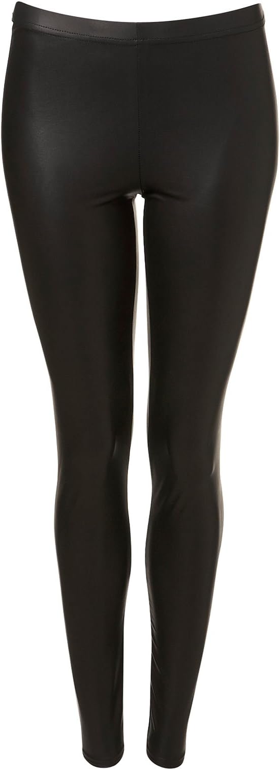 admirefashionNew Ladies Black Shiny Wet Look Leggings Faux Leather Jeggings Women Size 8-14