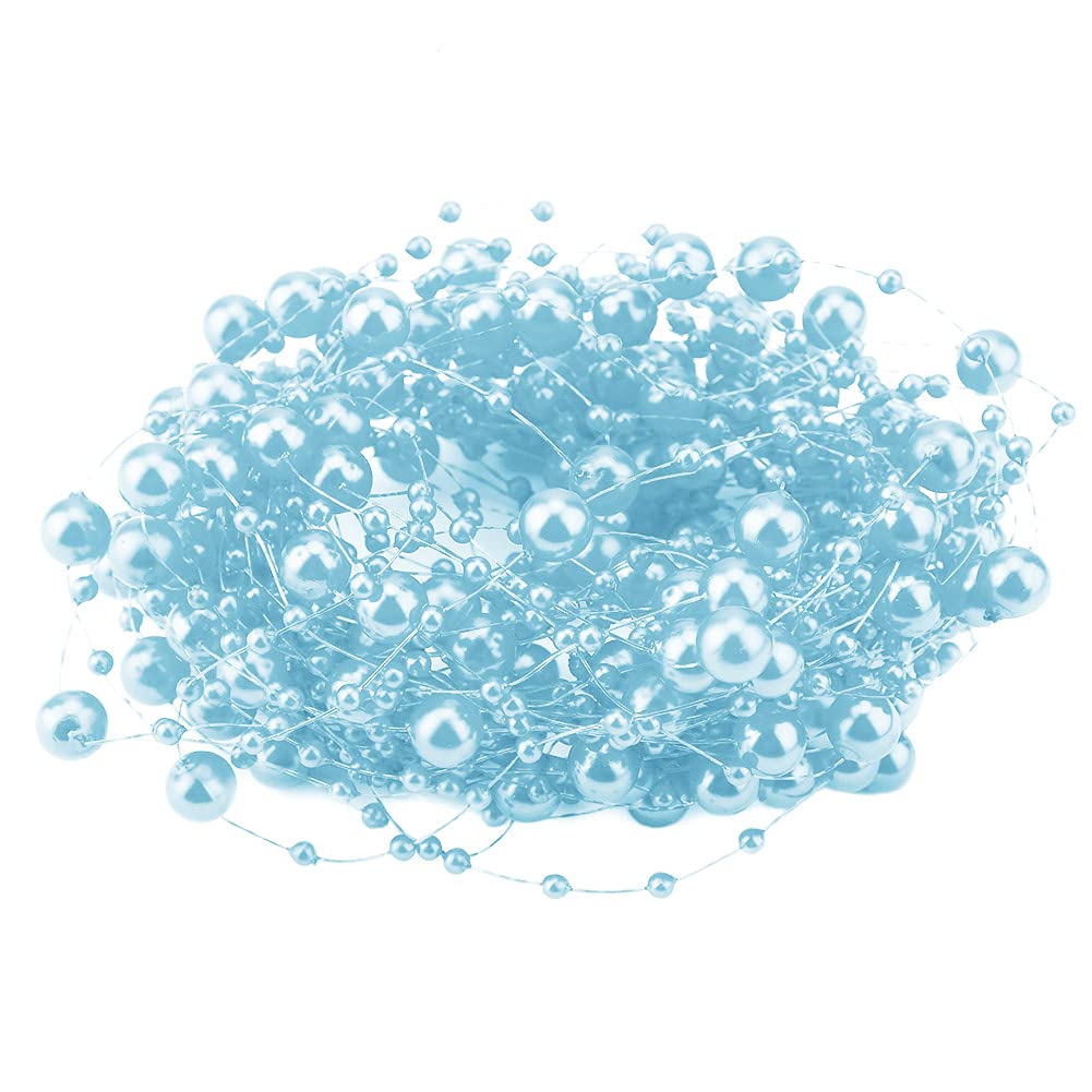 Artificial Pearls Beads Chain, 10M/32.8Ft Garland String Beads String Beads Chain Garland Chain Plastic Bead for DIY Christmas Wedding Decoration (Blue)