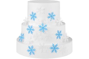 GEORLD 50Pcs Edible Cupcake & Cake Toppers Snowflakes Christmas Winter Party Decoration 2 Colors(White and Blue)