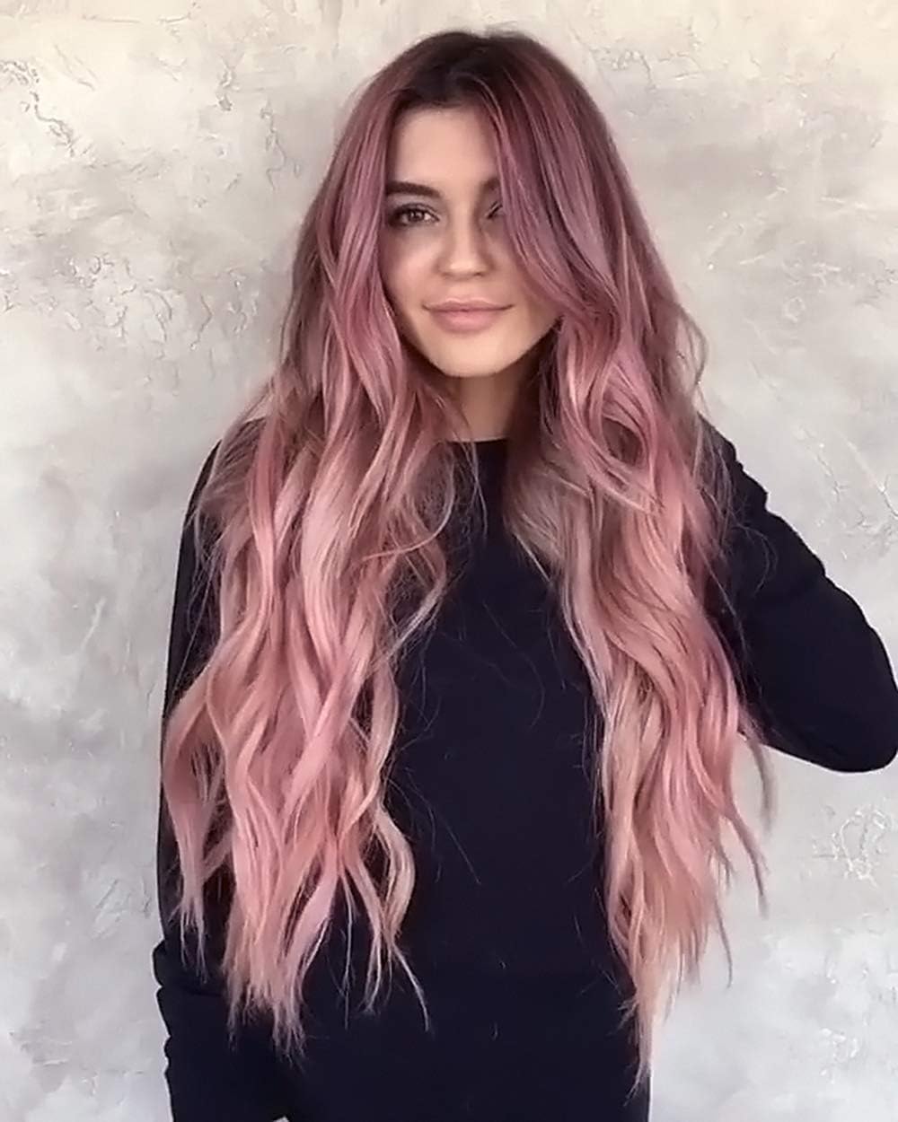 colorfulpanda Long Pink Wigs for Women Natural Synthetic Hair Ombre Pink Wig with Dark Roots Synthetic Wig Loose Wavy Wigs Heat Resistant 26 Inches - Image 3