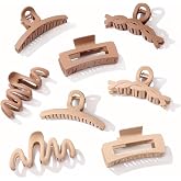Matte Non-Slip Large Hair Clips for Women 8PCS (4 Beige+4 Khaki) | Durable Claw Clips for Women/Girls | Gift-Ready Neutral Hair Accessories for Daily &amp; Special Occasions