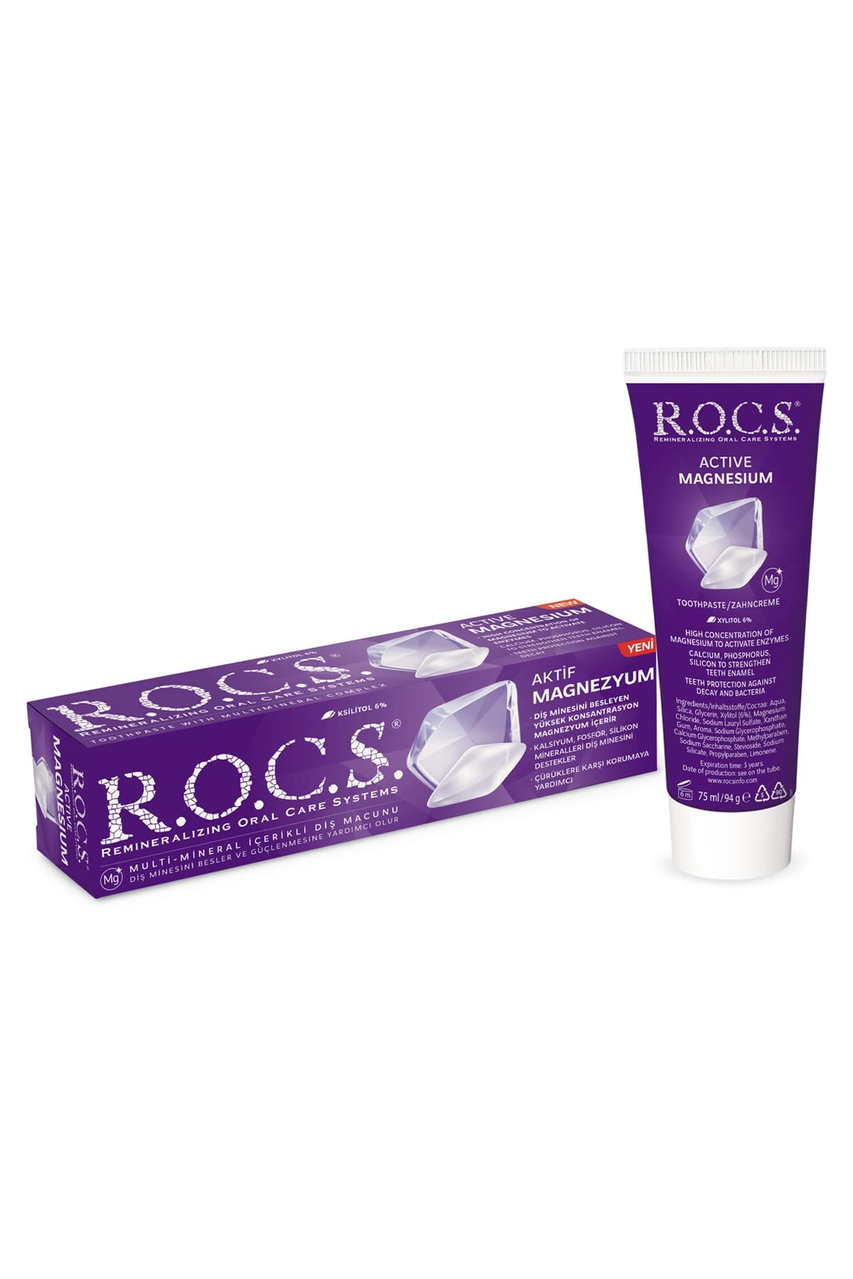 R.O.C.S. (ROCS) Toothpaste Active Magnesium - Fluoride Free - Active Remineralization - Source of bioavailible Calcium and Magnesium, White