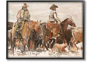 Stupell Industries Cowboys And Horses Farm Western Painting Art Design by Marilyn Hageman