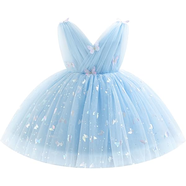 Amazon.com: Toddler Girls V Neck Butterfly Birthday Dress Sparkle Tulle  Formal Wedding Party Bowknot Tutu Dresses Flower Girl Dress Blue 80:  Clothing, Shoes & Jewelry