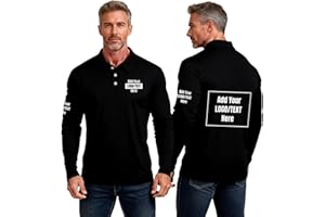 coobopet Custom Long Sleeve Polo Shirt Personalized T Shirt with Your Text Photo Customise Work Polo Shirts for Men