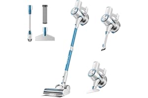 FABULETTA Cordless Vacuum Cleaner for Home, 40Kpa Stick Vacuum with MAX 55Min Detachable Batteries, 8 in 1 Lightweight Vacuum with Brushless Motor for Hardwood Floors & Carpet Pet Hair Car（White-Blue）