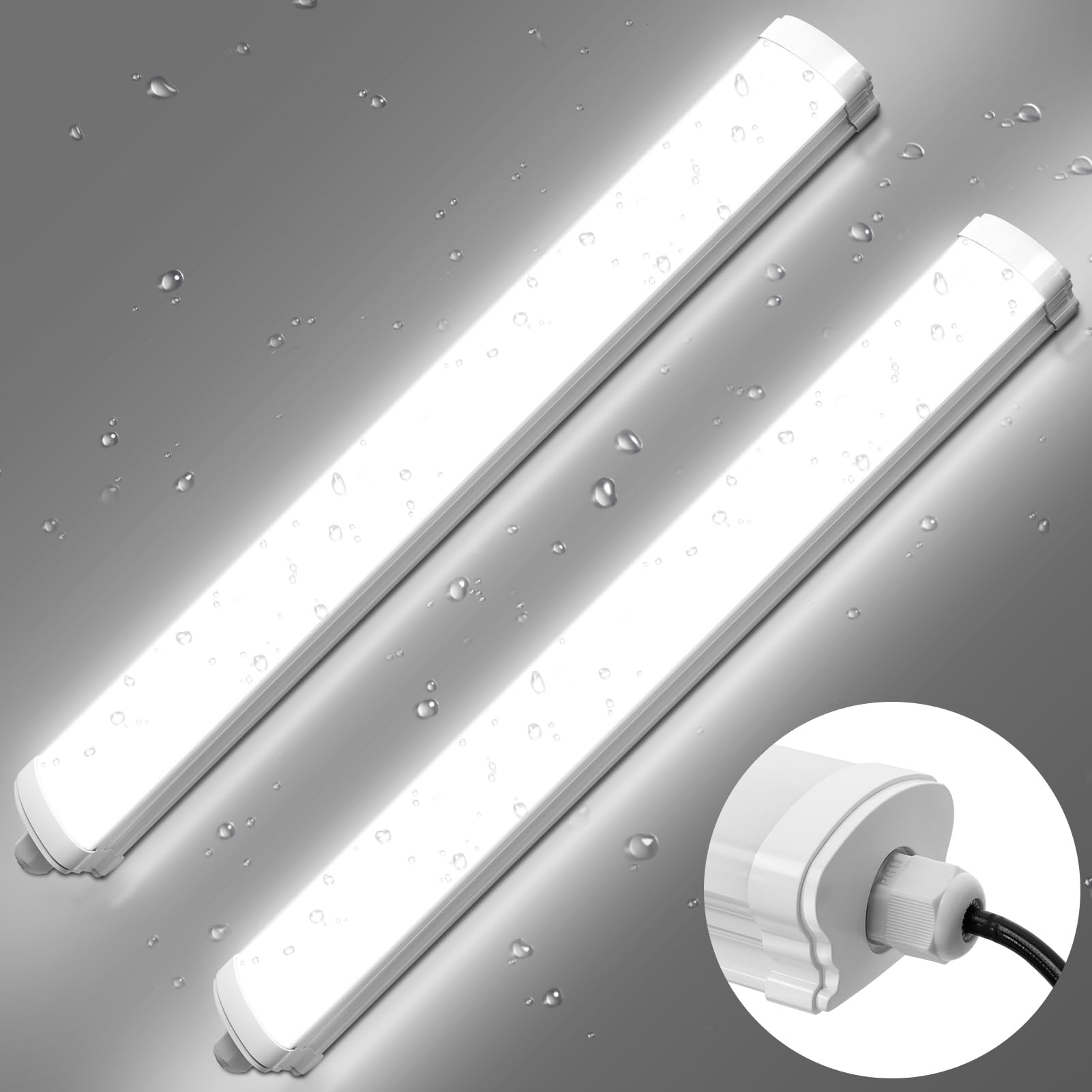 Viugreum 2 Pack 40W LED Batten IP65 Waterproof 4FT 4800LM Tube Cold White 6500K Integrated Ceiling Light for Bathroom Kitchen Shop Basement Warehouse Shed
