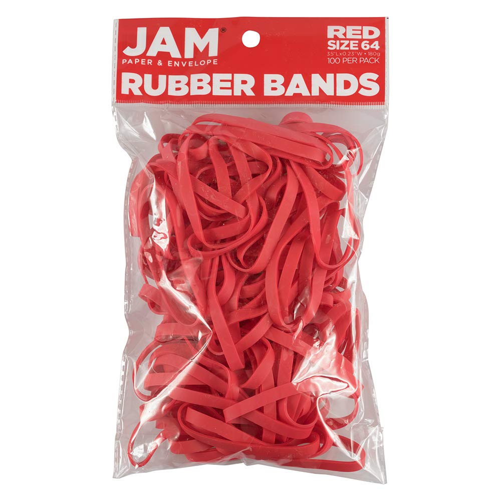 JAM PAPER Durable Rubber Bands - Size 64 - Red Multi-Purpose Rubberbands - 100/Pack