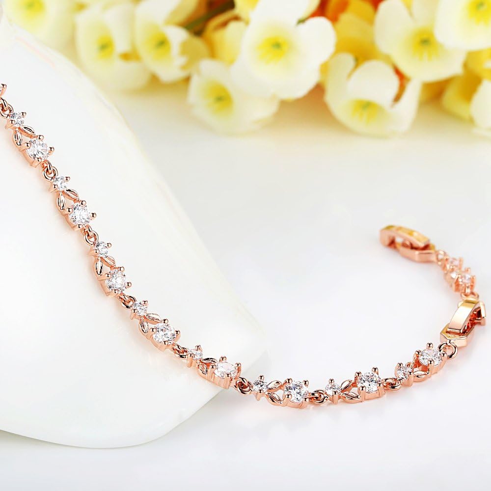 WOSTU Luxury Rose Gold Bracelet Clear Cubic Zirconia CZ Crystal Women Girls Bracelet Thanksgiving Gifts: Jewelry