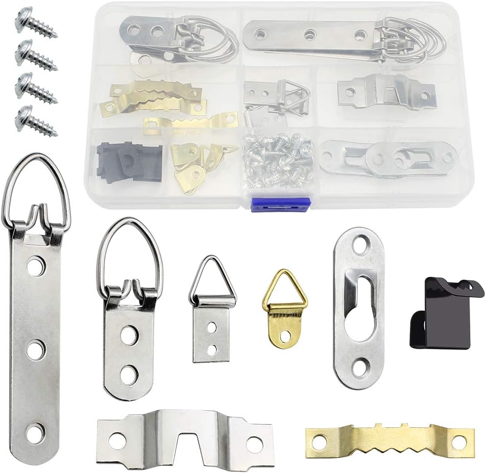 NewZC 92 PCS Photo Frame Hanging Hooks Kit with Screws Assorted Picture Hangers Kit 8 Models Metal Photo Frame Hooks for Home Office Photo Picture Painting Hanging