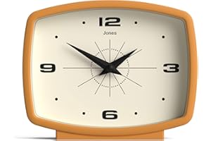 JONES CLOCKS® Film Desk Clock | Retro Rectangular Design | Mustard Yellow | Retro Design, Blending mid Century Style with a Punchy Modern Finish for Shelf, Table, Mantel or Bedside