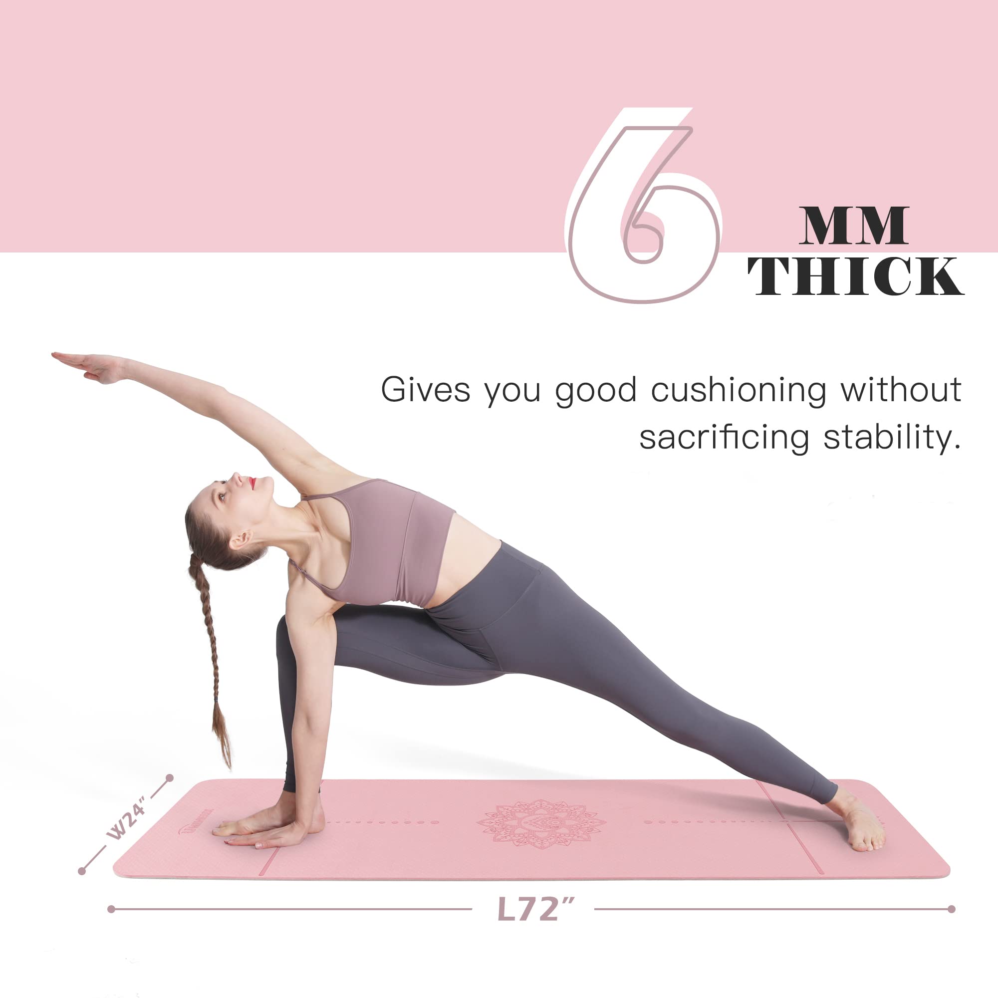 Yoga Mat Non Slip, Pilates Fitness Mats, Eco Friendly, Anti-Tear 1/4