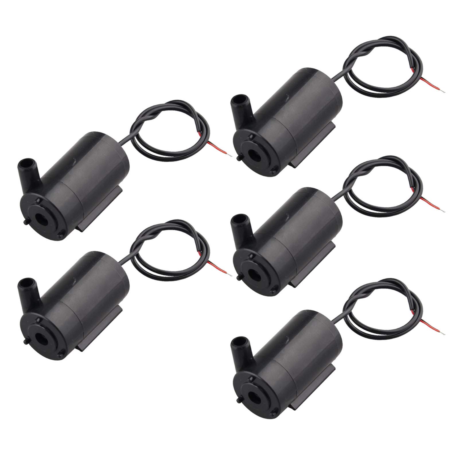 HALJIA 5PCS Mini Water Pump DC 3V 5V Micro Submersible Motor Pump, Micro Motor Pump Water Pumps Low Noise Ultra Quiet DIY 1.2-1.6 L/min for Fish Tank Fountain Aquarium Garden Black