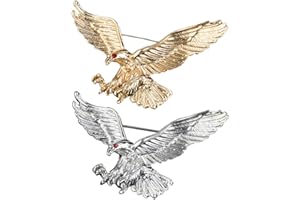 SHUXY 2PCS Men's Brooch Eagle Hanging Chain Brooch Stone Detailing with Engraving Metal Crystal Brooch Suit Stud Lapel Pin Vintage Rhinestone Breastpin Wedding Brooch Pin, Gold and Silver