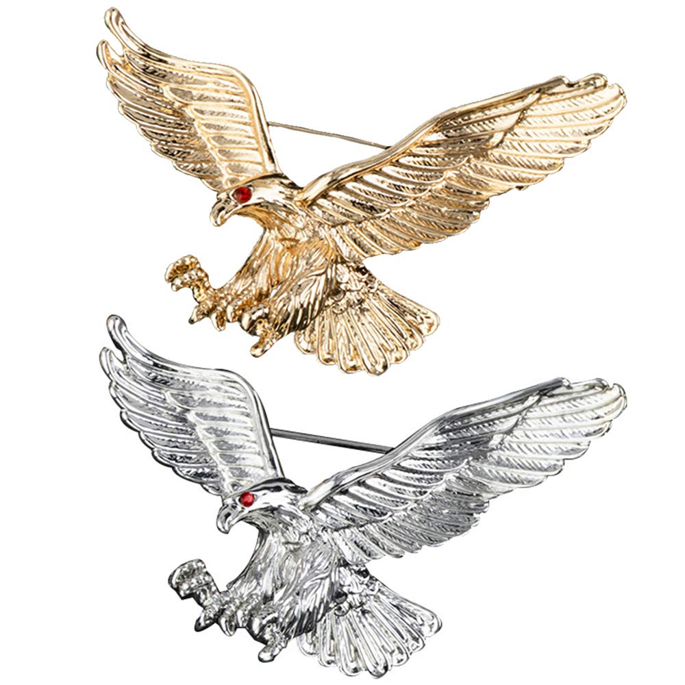Huture Men's Eagle Brooch Pin Set - Gold and Silver Metal Collar Lapel Pin Clips for Suit, Tuxedo, Shirt, Tie, Hat, Scarf Decoration