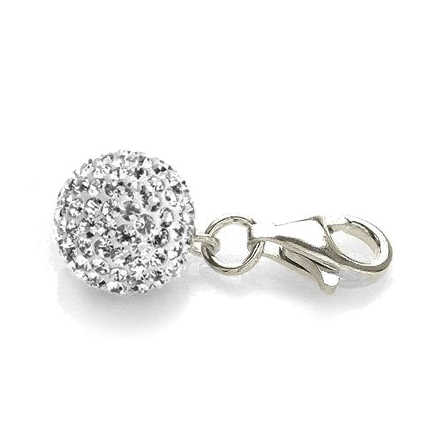 WHITE Disco Ball With Bling Austrian Crystal Crystals Clip On Charm Pendant with Lobster Clasp for Women - Compatible with Thomas Sabo Charms Bracelet - Shamballa Style Women's Clasp Charms