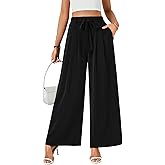 LYANER Women's Casual Loose Elastic Tie Knot Waist Wide Leg Pants Trousers with Pockets