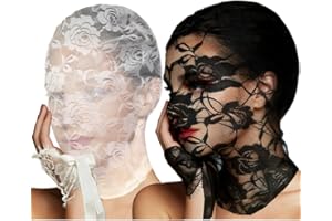 SRLLBBY Floral Lace Full Face Mask, Wrist Cuff, Hair Bibbon for Photography Halloween Cosplay DIY Enthusiasts