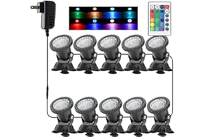 GZKANFUL Pond Lights, Submersible Fountain Lights 16 Color 4 Modes Dimmable Underwater Colored Outdoor Spot Light IP68 Waterproof Spotlight for Garden Yard Lawn Porch Landscape (10 Lights)