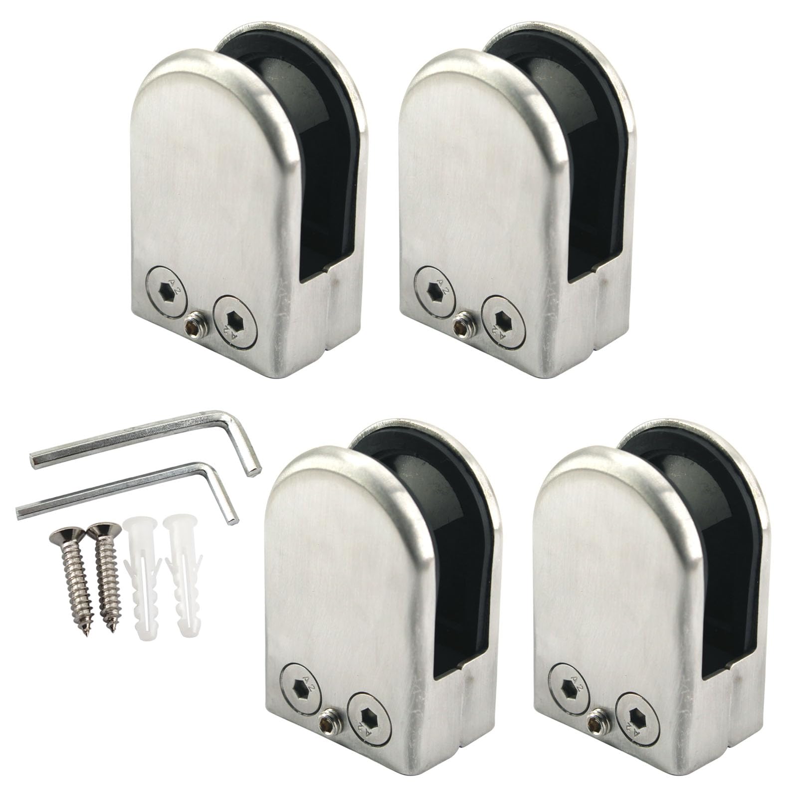 Stainless Steel Glass Clamps 16-17mm Adjustable Shelf Bracket Glass Clip for Handrail Staircase Shower Room (4 Pieces)