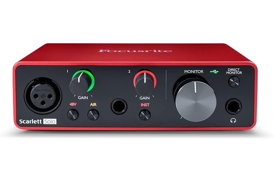 Focusrite Scarlett Solo 3rd Gen USB Audio Interface for Guitarists, Vocalists, Podcasters or Producers to record and playback studio quality sound