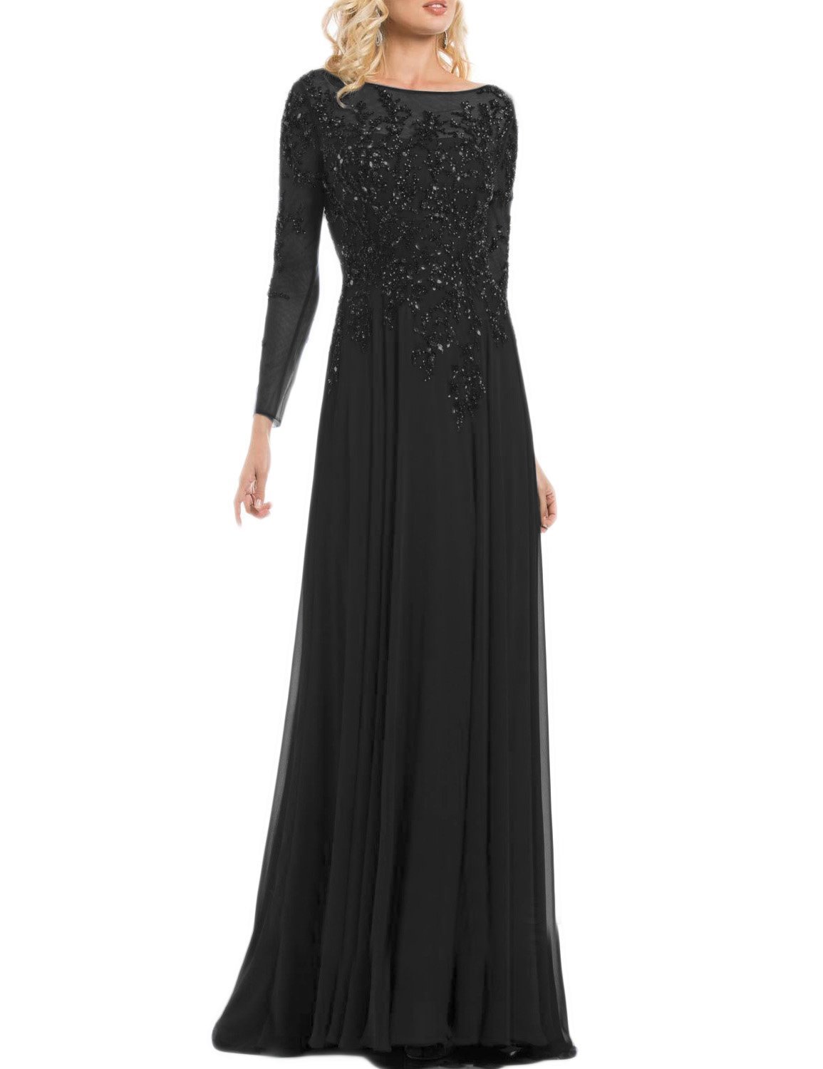 LMBRIDAL Women's Long Sequin Chiffon Evening Dress Scoop Neck Formal