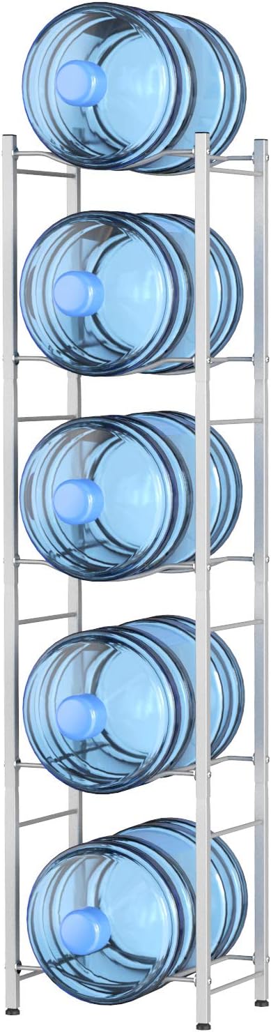 Water Racks, Msbenick 5-Tier Heavy Duty Water Bottle Storage System for 3-5 Gallon Jugs, Silver