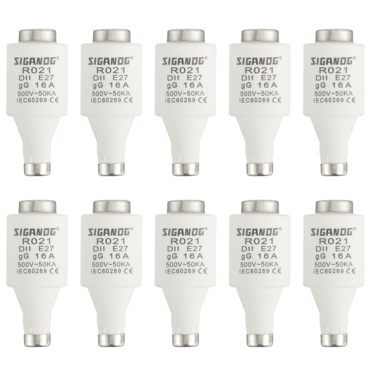 SIGANDG 16A DII E27 R021 Spiral Ceramic Fuses gG Diazed Fuse Links 500VAC for Cable and Line Protection (Pack of 10)