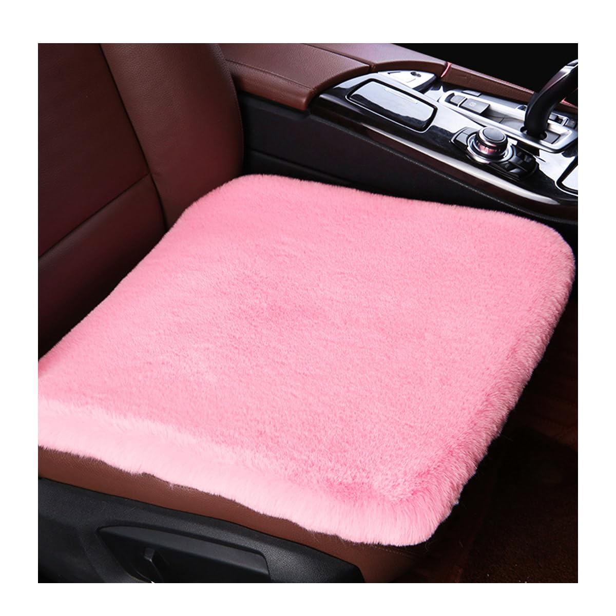 Photo 1 of Ohleats Sheepskin Car Seat Cushion, Comfortable Soft Fur Wool Auto Front Seat Cover, Vehicle Seat Protector Pad for Warm Winter Office Chair, Universal Decor Car Accessories (Pink)