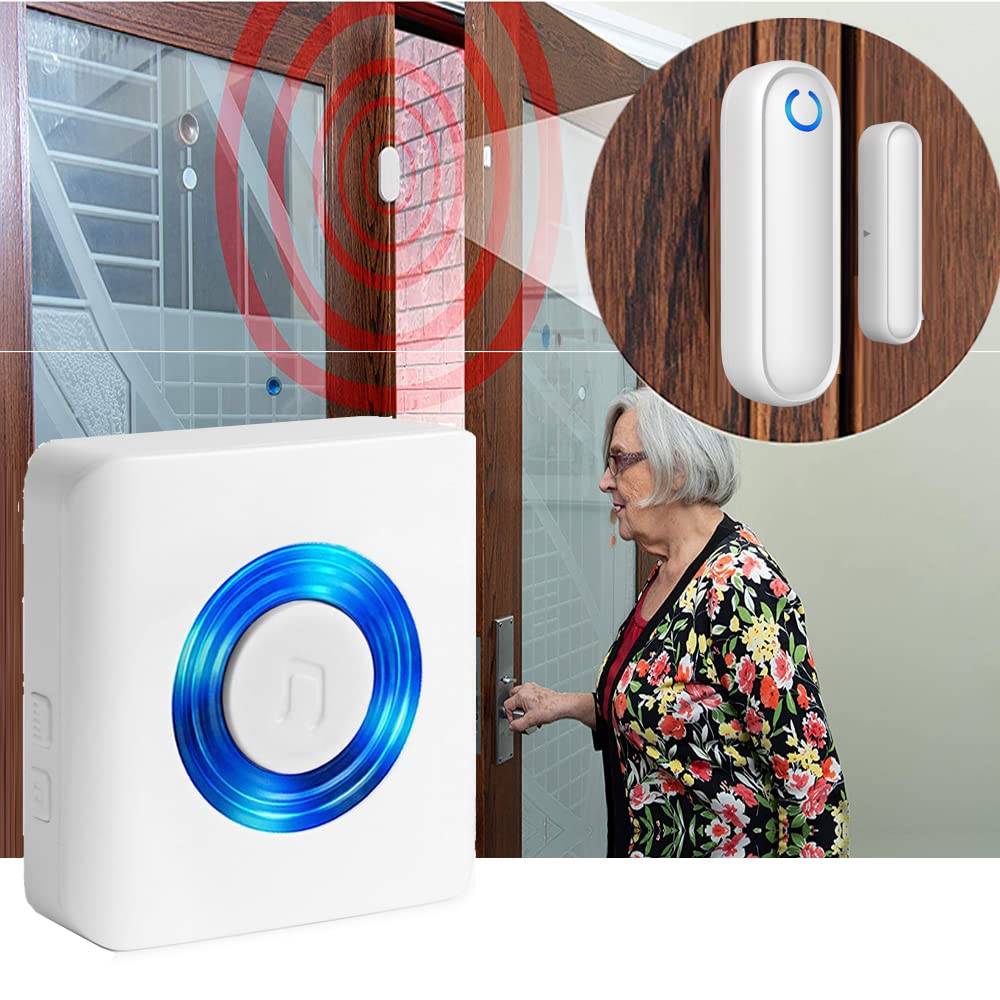 Caregiver Pager Door Alarms for Dementia Patients/Kids Safety/Home Security,Wireless Door Alarm Sensor for Elderly/Business/Home/Store (Three Sensor Two Receiver)