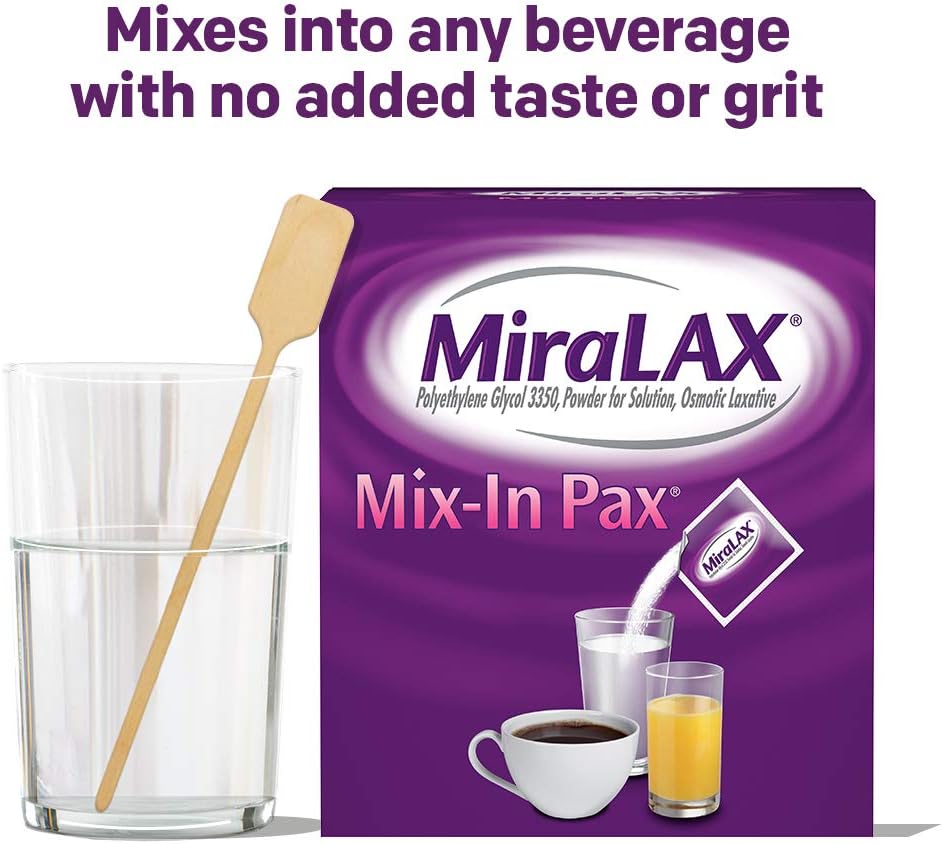 MiraLAX Laxative Powder for Gentle Constipation Relief, 10 Count Mix-in Packs + Mixing Stirrers: Health & Personal Care