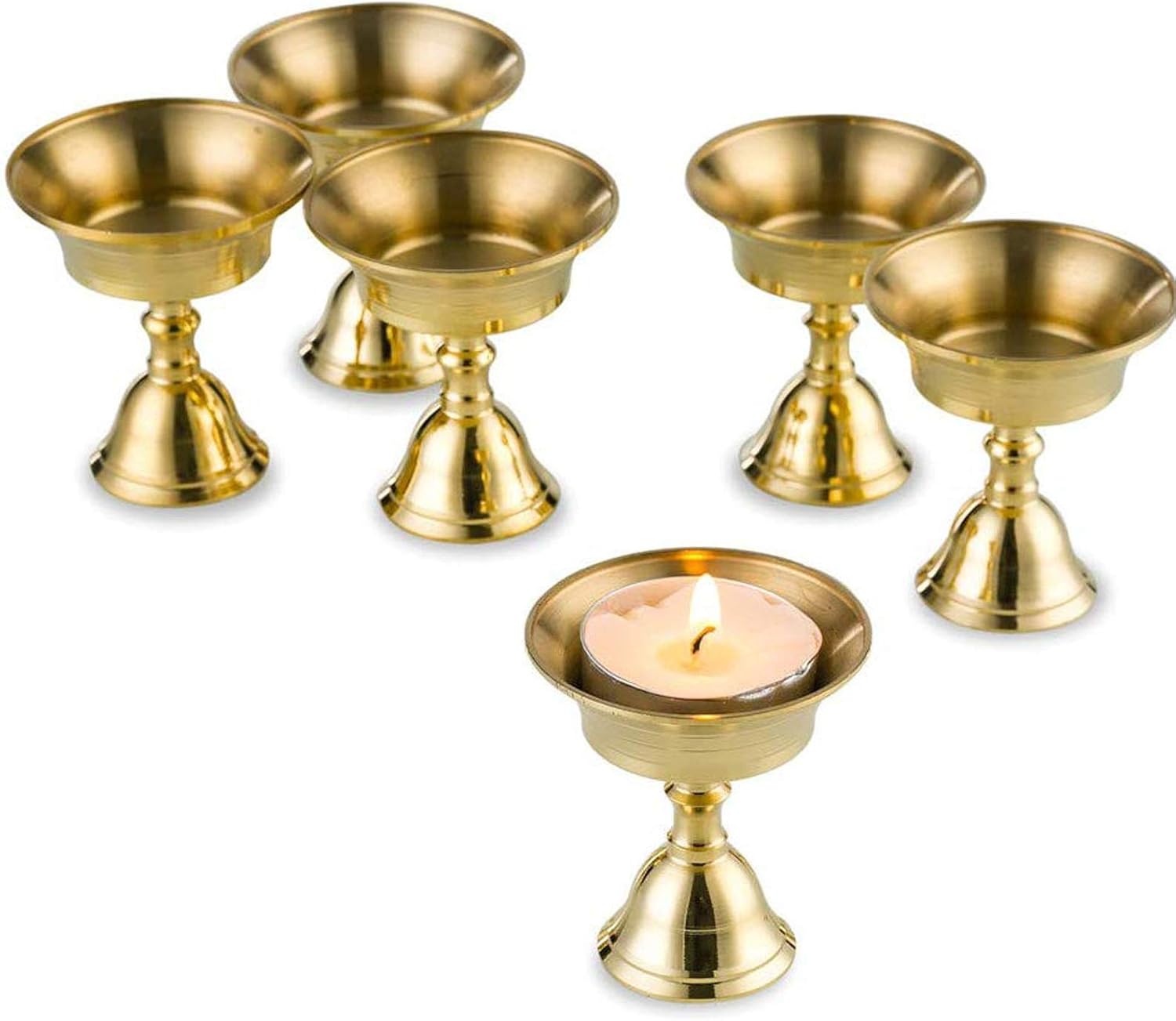 Oil Lamps & Accessories - Sziqiqi Ghee Lamp Butter Lamp Holder Golden Cup Candle Holder Tibetan Brass Oil Lamp Buddhist Altar Supplies (Candle Holder 6#)