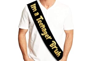 I'm a Teenager Bruh Black & Gold Glitter Sash - Funny 13th Birthday Sash for Him or Her - Party Accessories, Photo Props and 