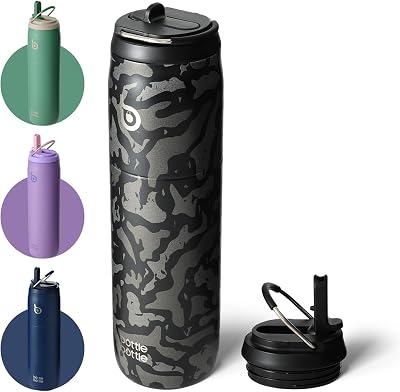 Bottle Bottle 32 oz Insulated Water Bottle with Straw Lid Black Camouflage