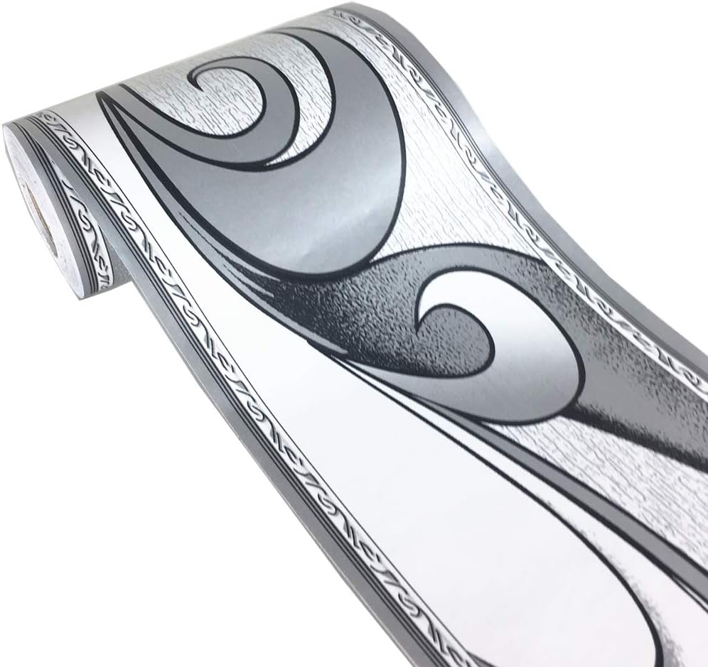 Elegant Silver Grey Molding Wallpaper Border Peel Stick