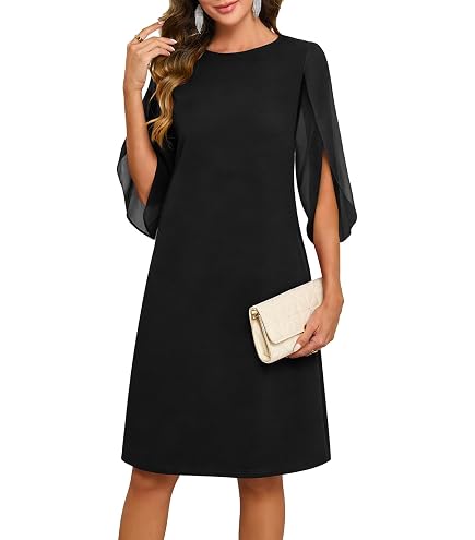 Adrianna Papell Stretch Knit Crepe Sheath Dress with Tiered Organza Bell Sleeve Navy Sateen 2 at Amazon Women's Clothing store