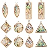 PH PandaHall 12pcs Abalone Shell Pendant Charms Sea Shell Necklace Pendants Round Rectangle Triangle Summer Ocean Sea Charms Links Charm for Jewelry Making Bracelet Necklace DIY Gift