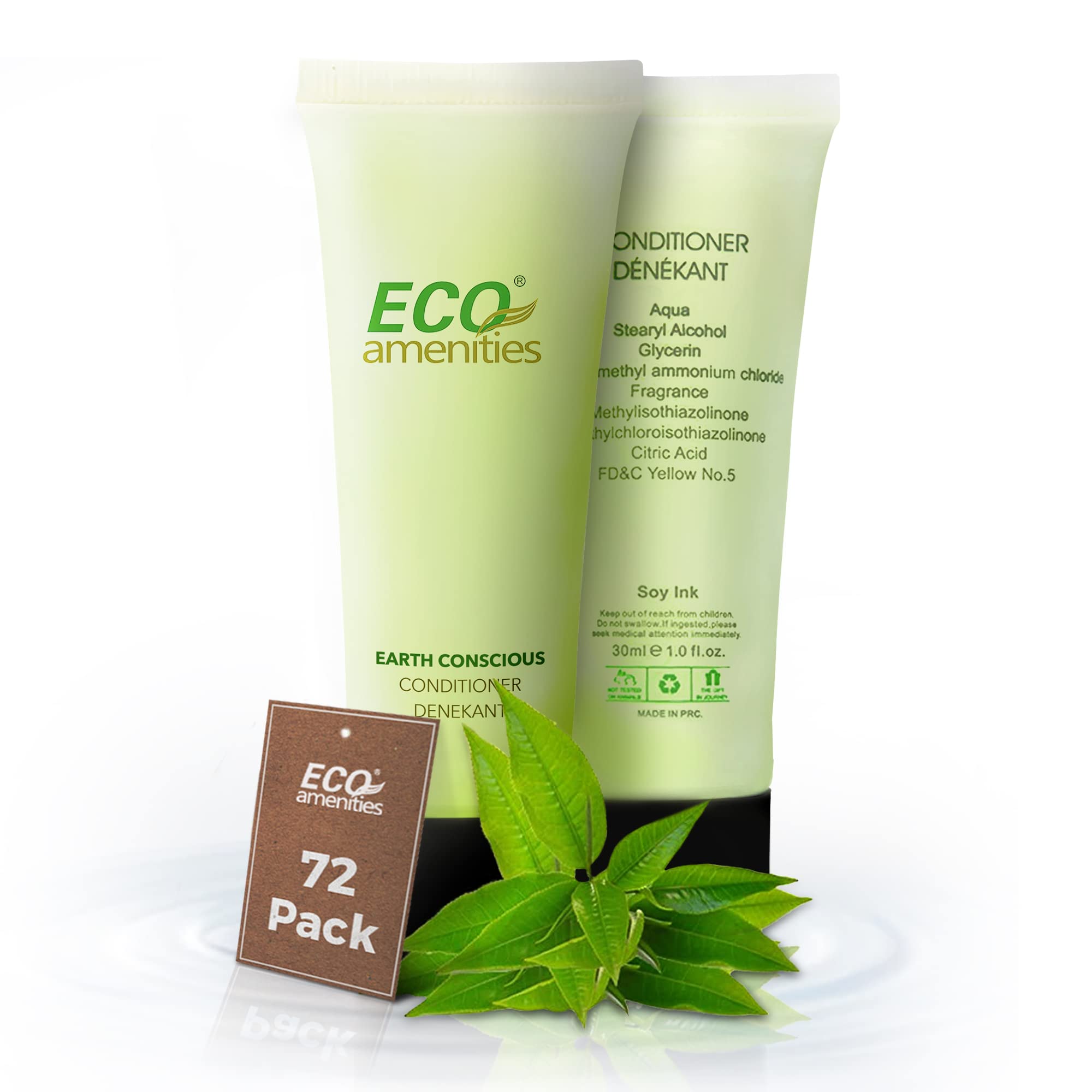 ECO amenities Hair Conditioner Tubes - 1 fl oz (30 mL), 72 Pack - Green Tea Scented & Natural Cruelty Free Bulk Travel Conditioner for Hotel Toiletries & Hospitality Amenities